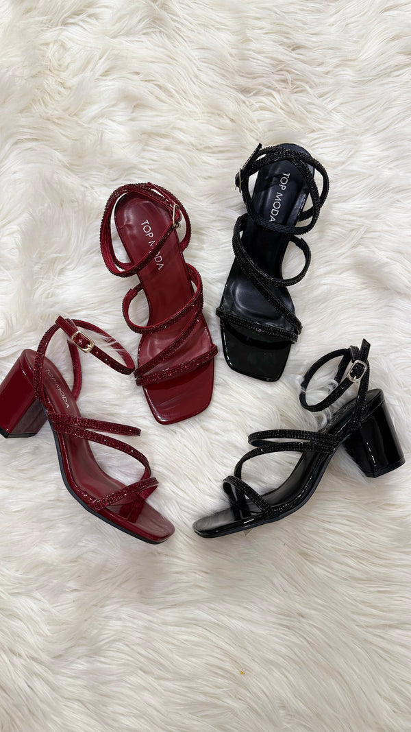 224 Zapatilla tacón bajo c pedrería burgundy - negro