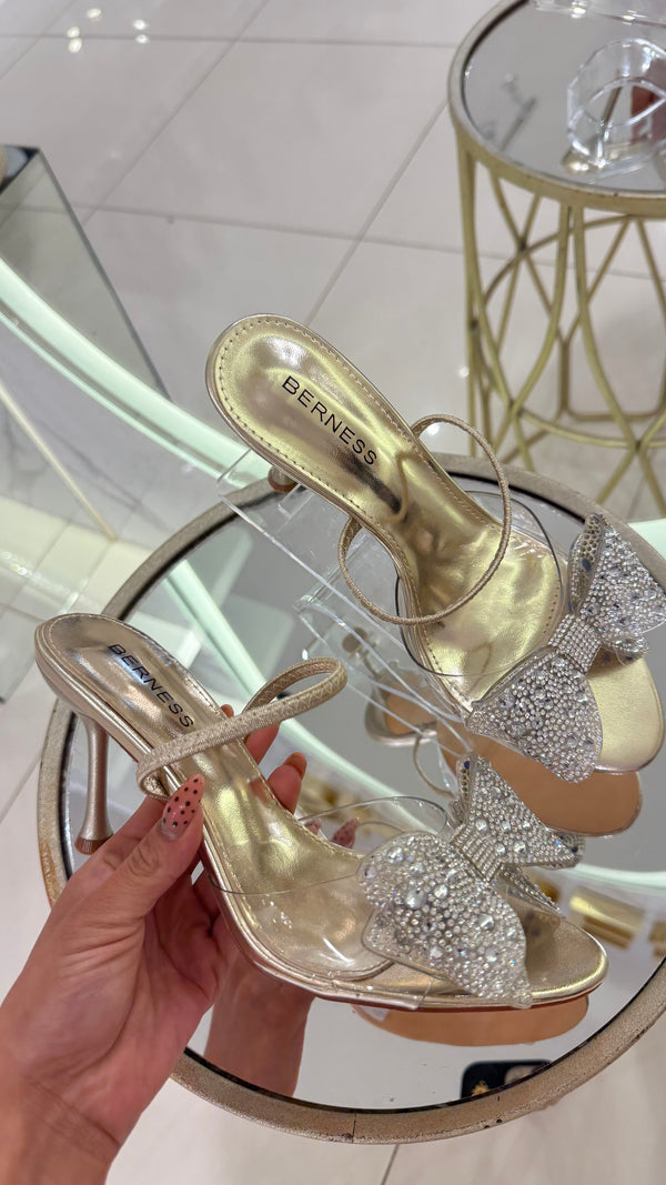 204 ZAPATILLA CON MOÑO DE PEDRERÍA NUDE-GOLD